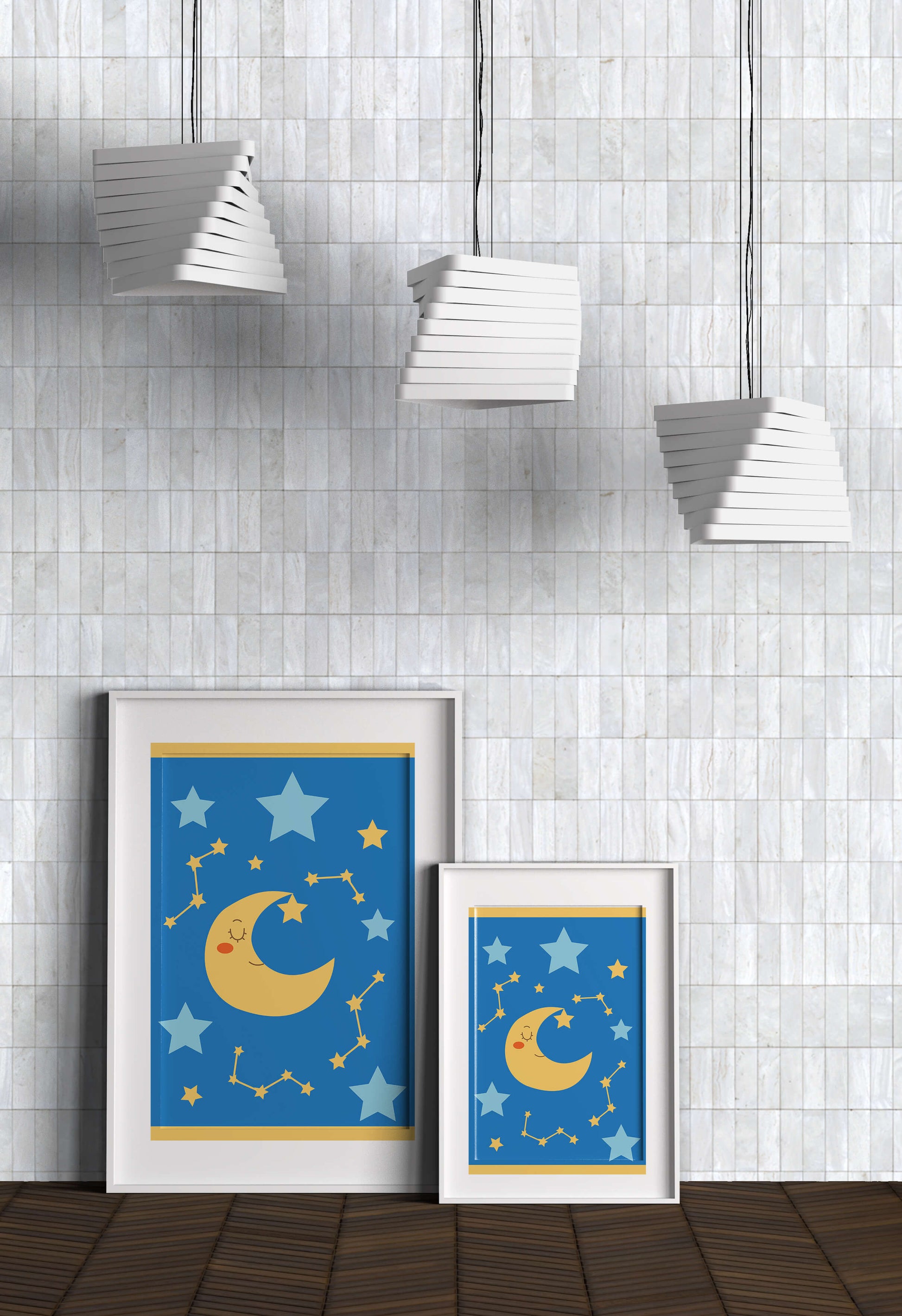 Whimsical children's room decor with smiling moon and stars