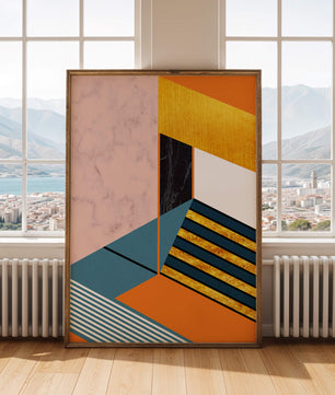 Abstraktes geometrisches Design mit Marmor- und Goldtexturen