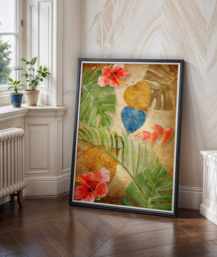 Vibrant tropical leaves and flowers watercolor design