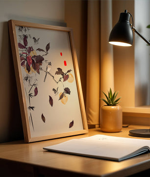 Elegant nature illustration featuring butterflies and birds on a branch