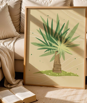 Illustrated tropical yucca plant with a textured background