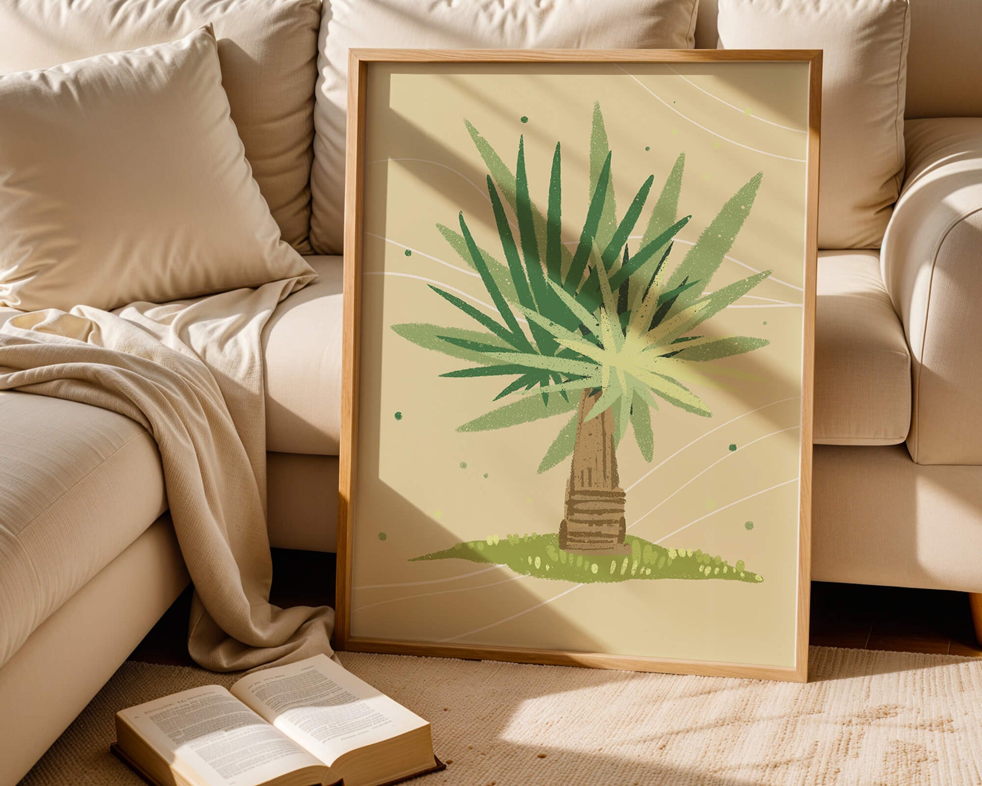 Illustrated tropical yucca plant with a textured background