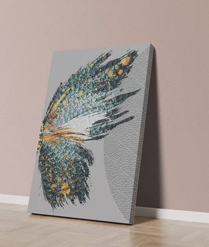 Ala de mariposa abstracta con detalles turquesa y dorados