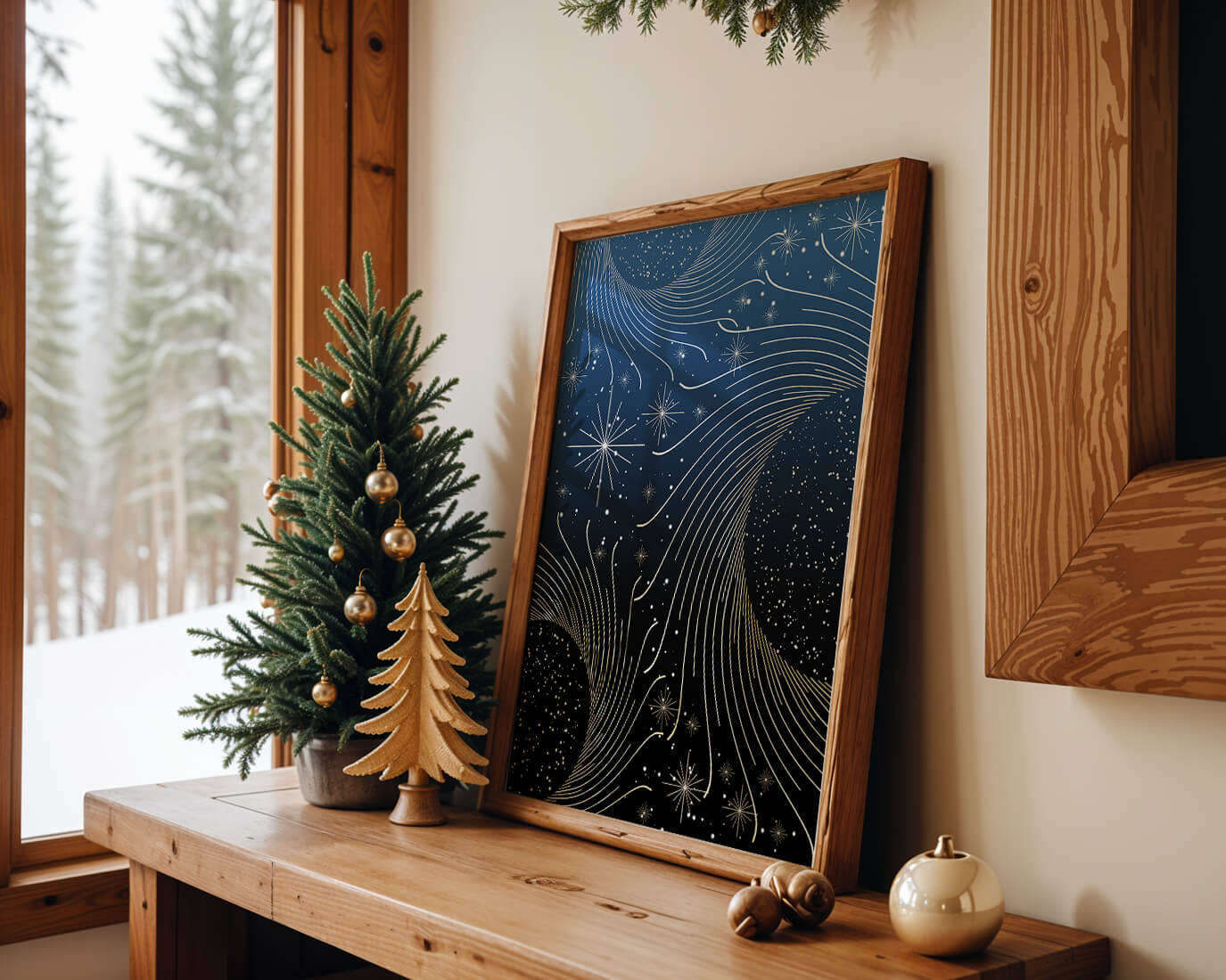 Elegant starry night with golden cosmic swirls