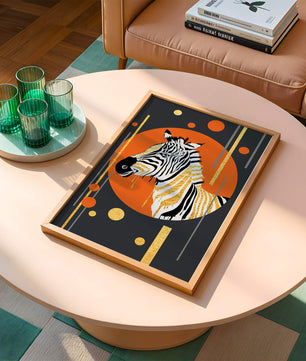 Arte moderno de cebra con acentos dorados sobre fondo abstracto