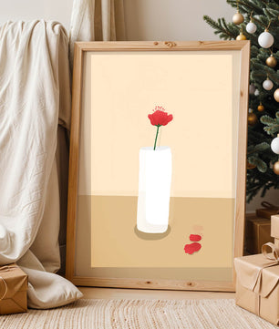 Minimalist Red Flower in White Vase on Beige Background - Mi tienda