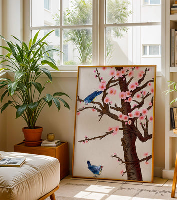 Charming illustration of cherry blossom tree with birds