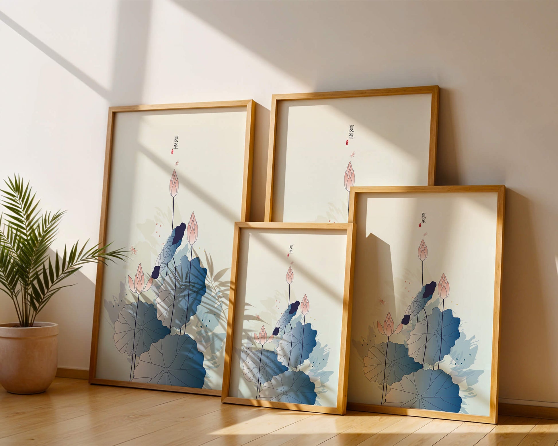 Lotus flower and dragonflies in elegant pastel illustration