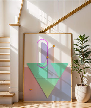 Composition géométrique abstraite avec des couleurs pastel et des éléments dorés
