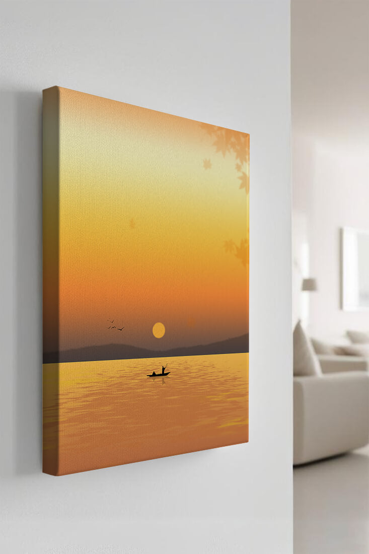 Serene Sunset with Canoeing on a Tranquil Lake