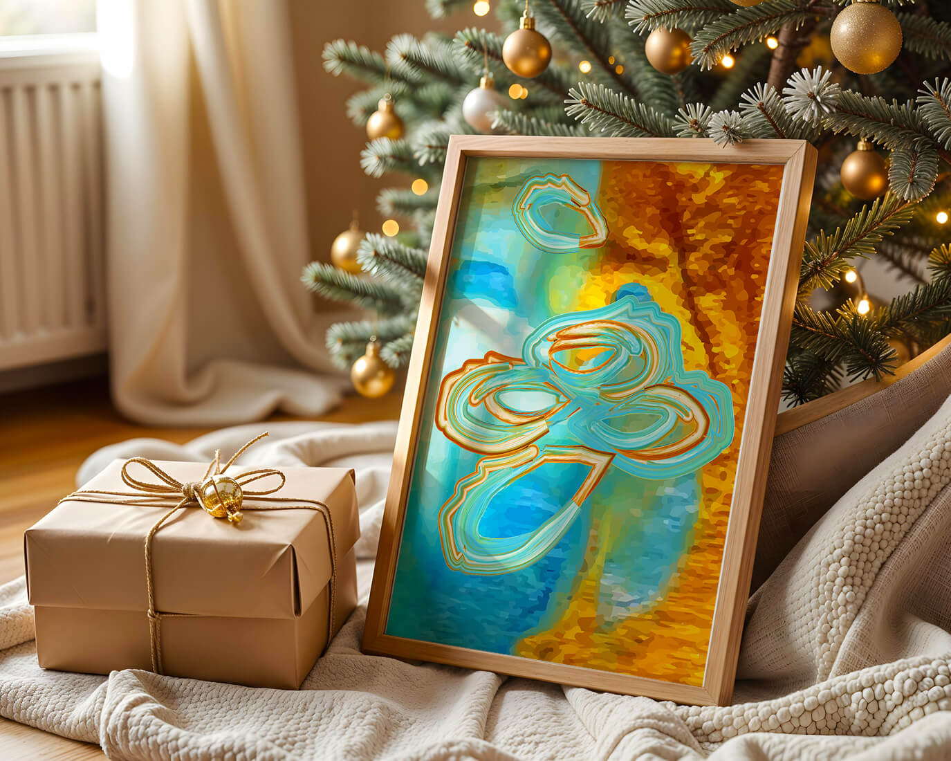 Abstract vibrant swirls in blue and orange colors