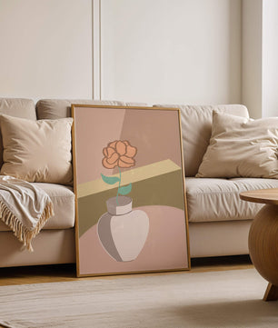 Ilustración abstracta de un jarrón con una flor en colores pastel