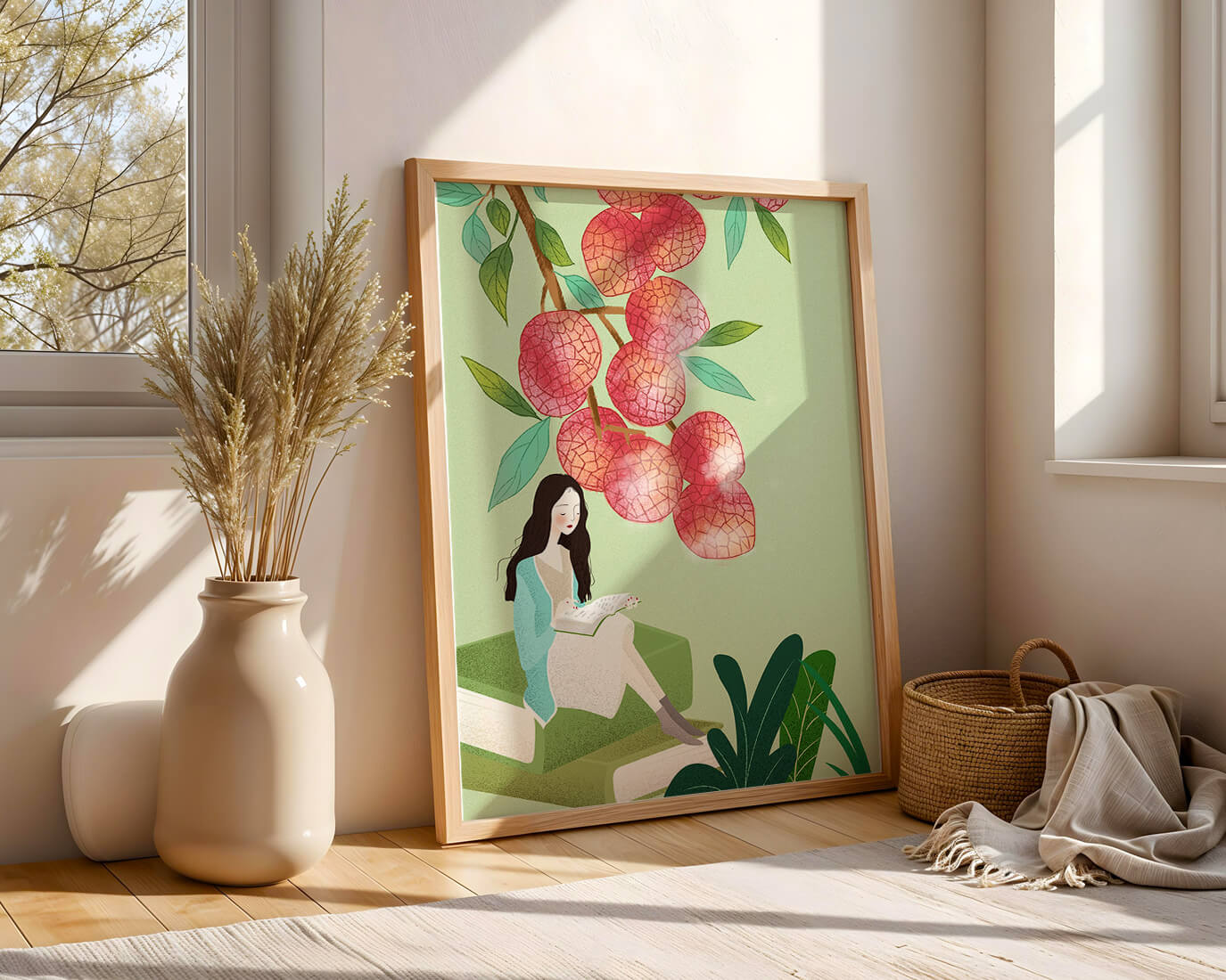 Woman Reading Under Lychee Tree With Greenery