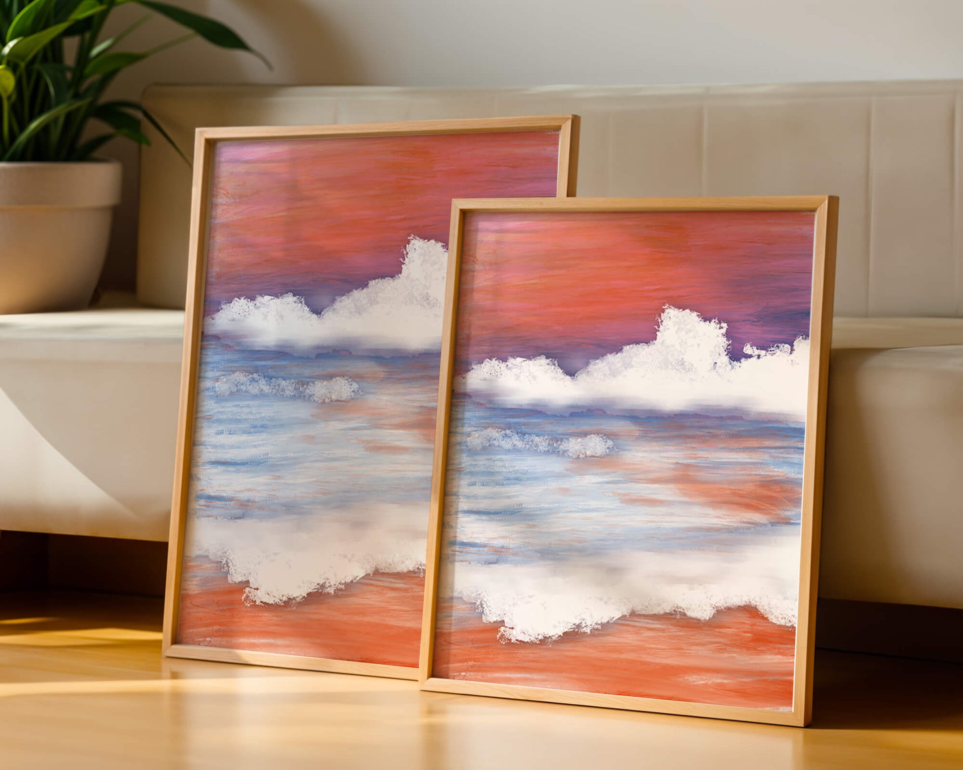 Calming Ocean Waves with Serene Sunset Sky
