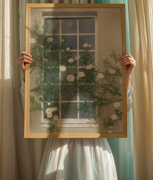 Floral Window with Climbing Roses in a Tranquil Setting