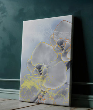 Delicate floral art with gold accents and abstract background
