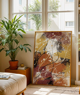 Pieza de arte abstracto colorida con trazos y salpicaduras audaces