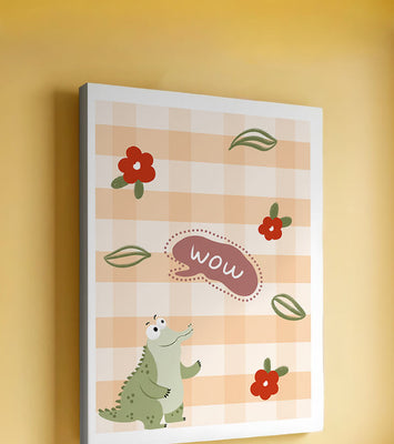 Playful Crocodile With Flowers And Speech Bubble On Checkered Background