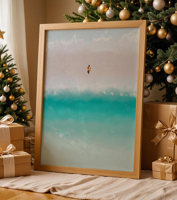 Serene beach with turquoise waves and solitary figure