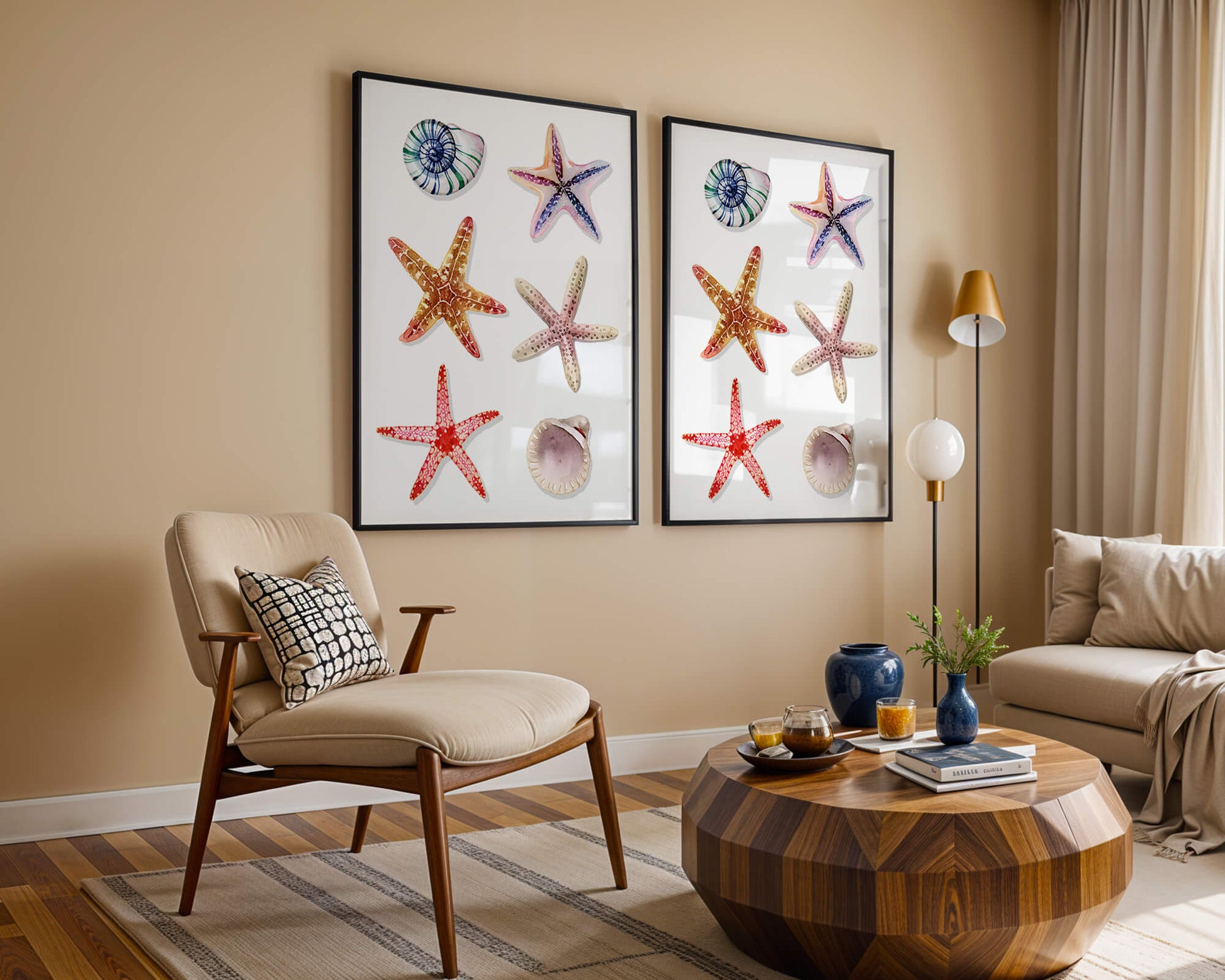 Watercolor collection of seashells and starfish illustration