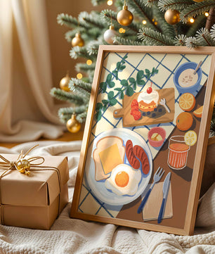 Escena de desayuno colorida con comida y bebida
