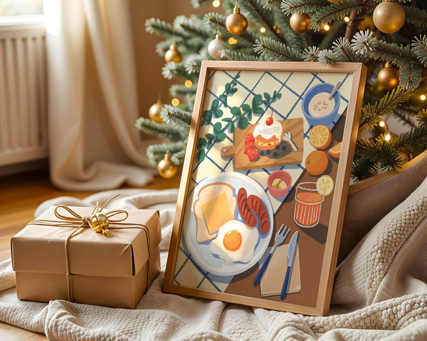 Escena de desayuno colorida con comida y bebida