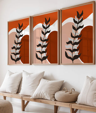 Abstract Botanical Print with Earth Tones and Modern Leaf Design