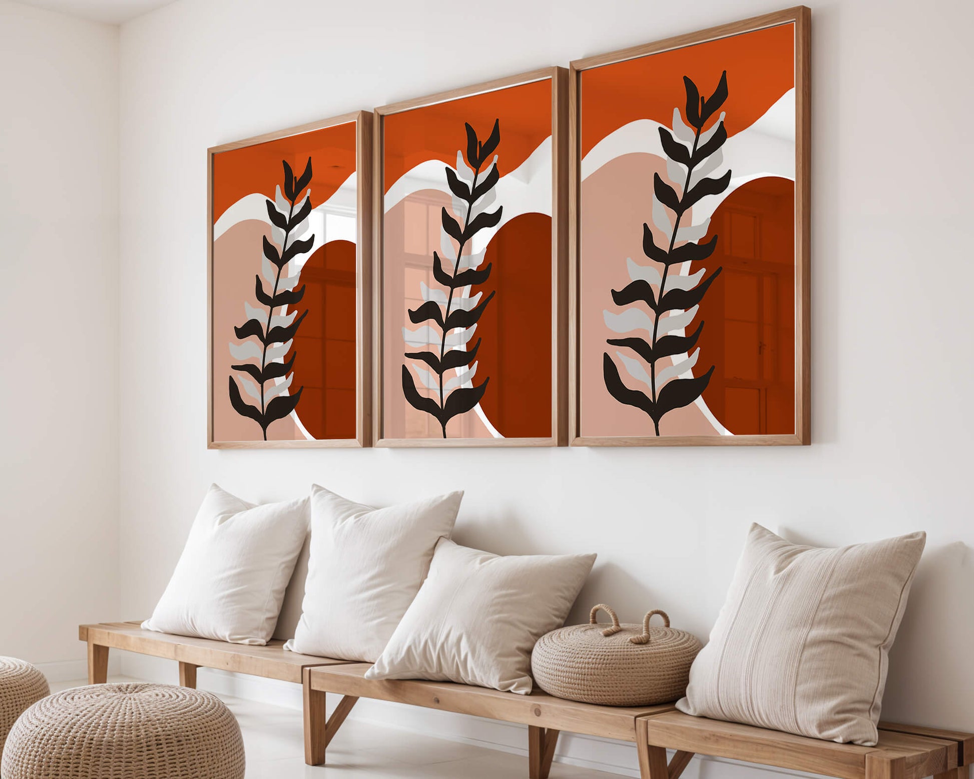 Abstract Botanical Print with Earth Tones and Modern Leaf Design