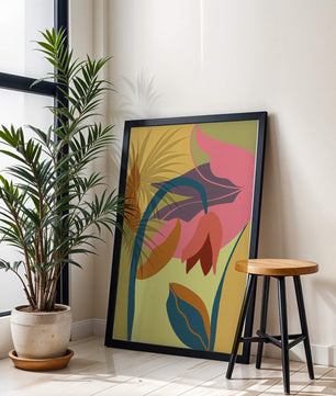 Abstract floral illustration with vibrant colors and organic shapes