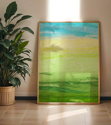 Abstract Landscape with Blue Sky and Green Fields
