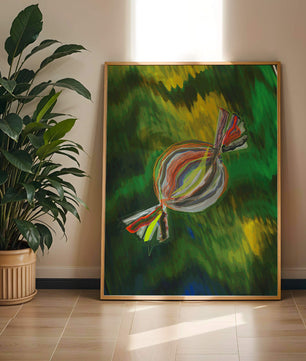 Patrón abstracto colorido con pinceladas dinámicas sobre fondo verde