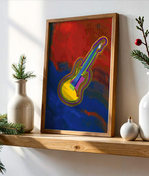 Vibrant abstract guitar illustration with bold colors
