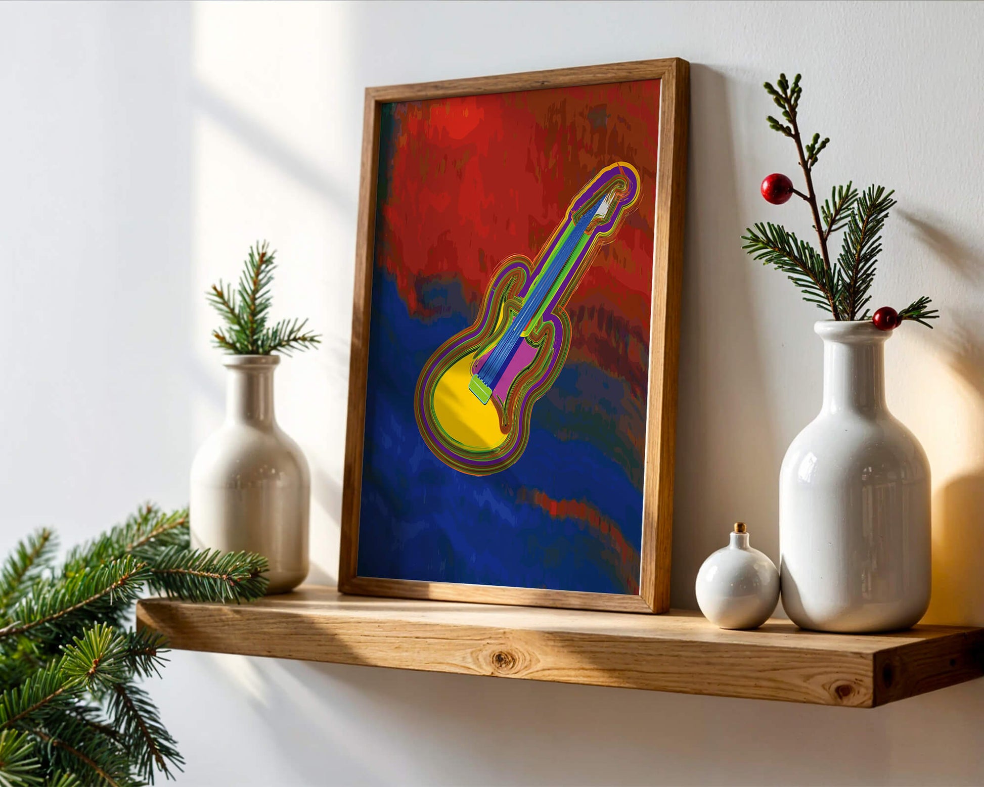 Vibrant abstract guitar illustration with bold colors