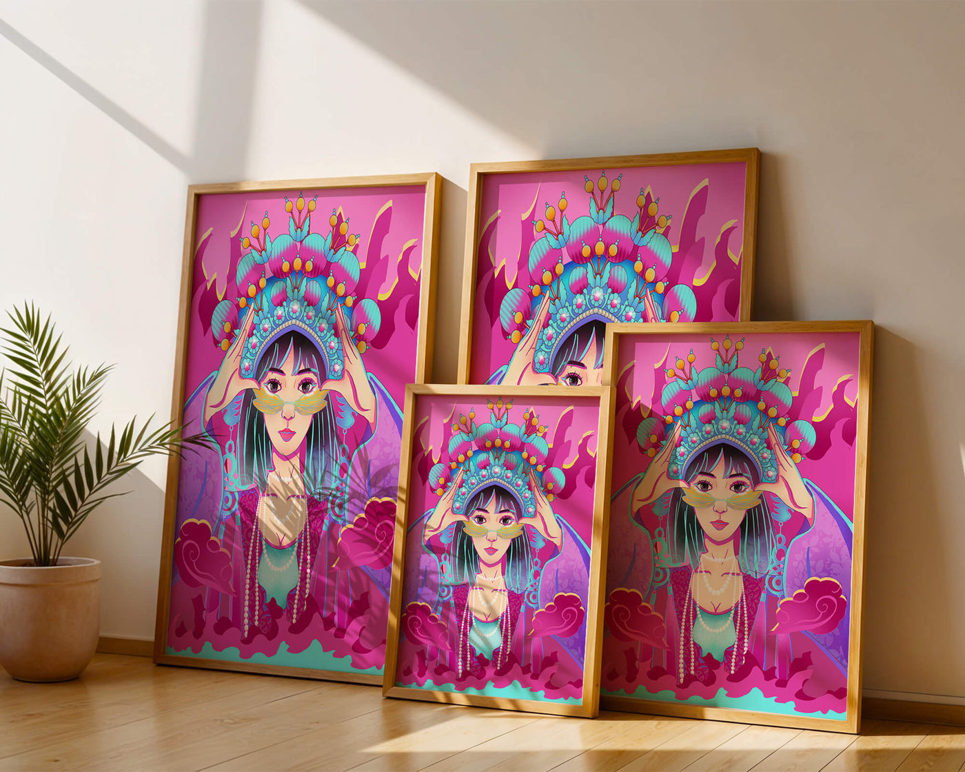 Colorful illustration of a woman in traditional costume with ornate headpiece