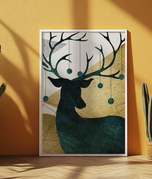 Silueta de un ciervo con fondo abstracto dorado y verde