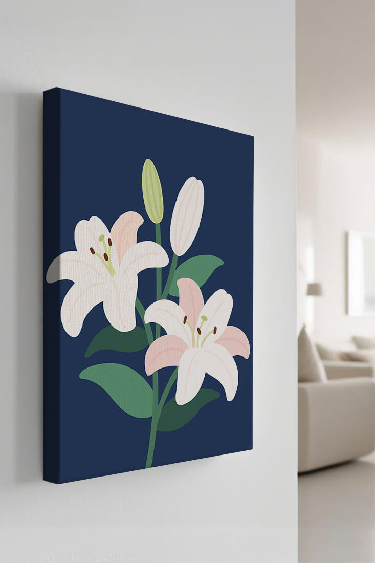 Lirios elegantes sobre un fondo azul oscuro