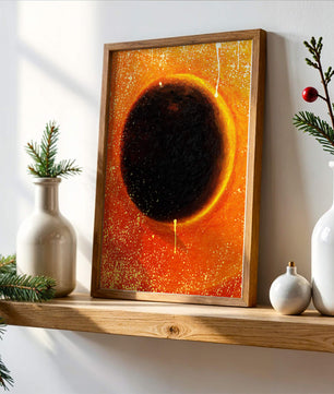 Abstract Representation of a Solar Eclipse with Vibrant Orange and Black Contrast