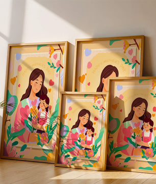 Ilustración de madre e hija con flores para el Día de la Madre