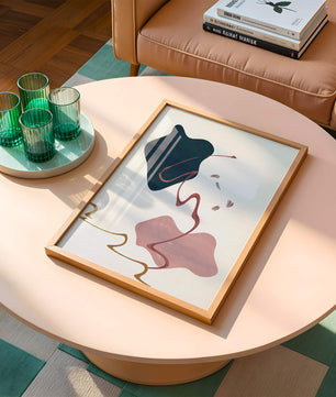Abstract Minimalist Art with Curved Lines and Golden Accents