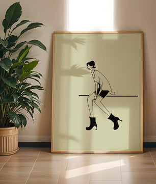 Schicke minimalistische Illustration einer sitzenden Frau in stylischen Stiefeln