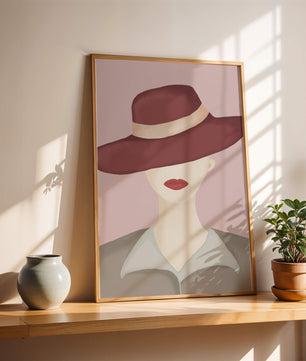 Stylish Woman in Vintage Hat with Minimalist Fashion Art