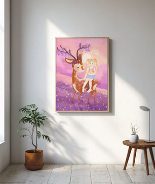 Whimsical Evening in the Enchanted Forest with Girl and Deer - Mi tienda
