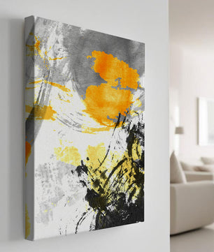 Abstract yellow and black watercolor splash with dynamic brushstrokes