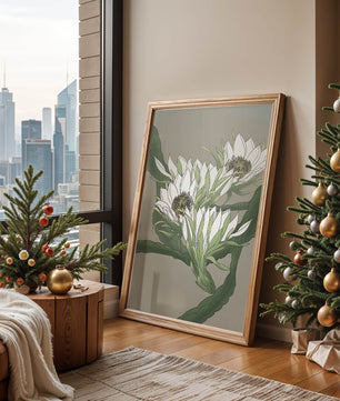 Beautiful botanical illustration of white blooming flowers with green leaves