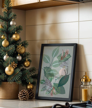 Floral botanical pattern with green leaves and delicate flowers
