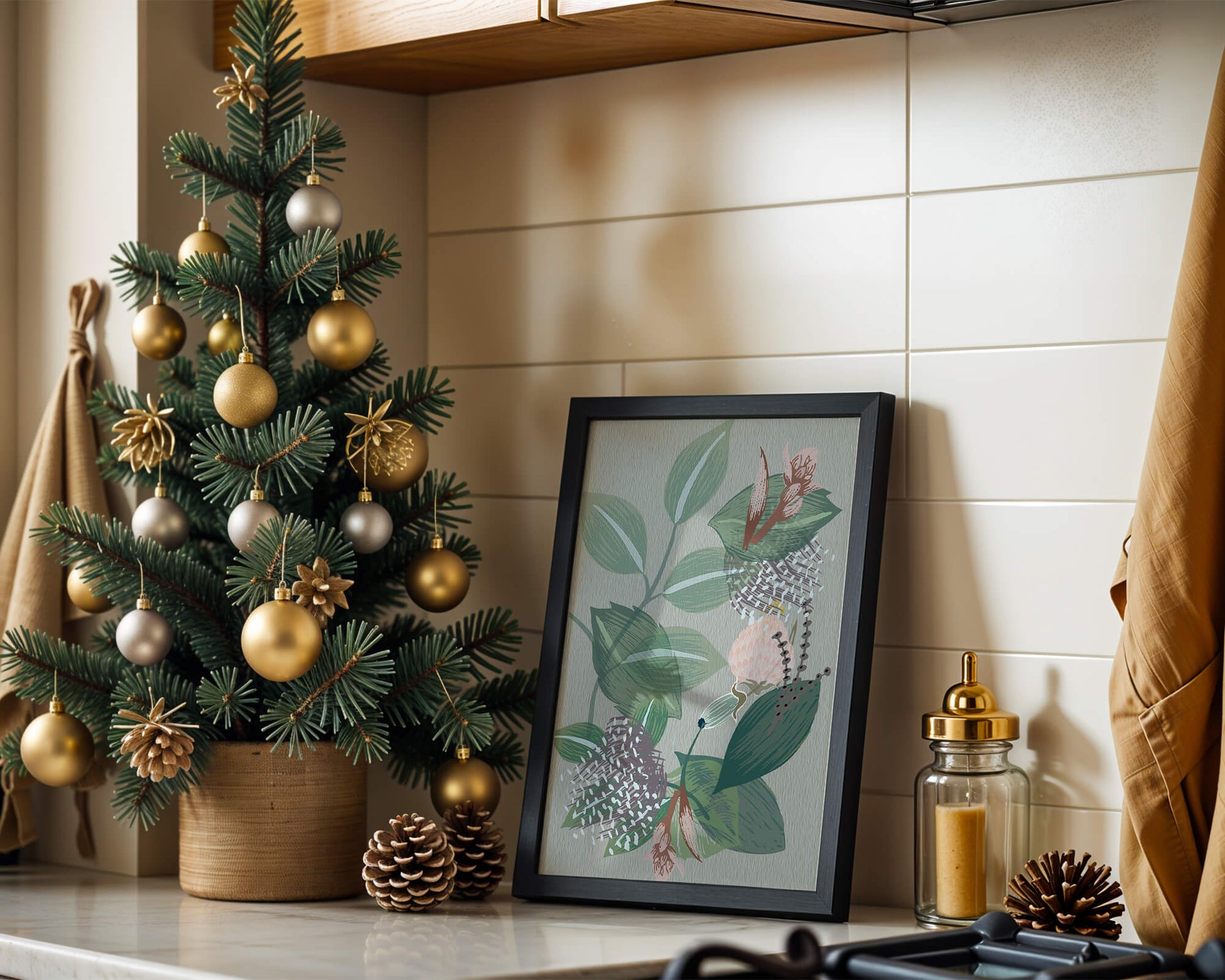 Floral botanical pattern with green leaves and delicate flowers