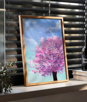 Árbol de cerezo en un entorno celestial sereno