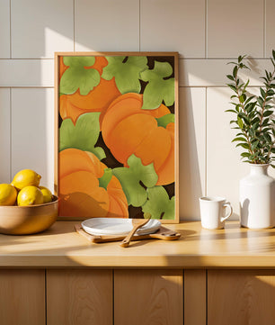 Colorful Pumpkin Pattern With Green Leaves