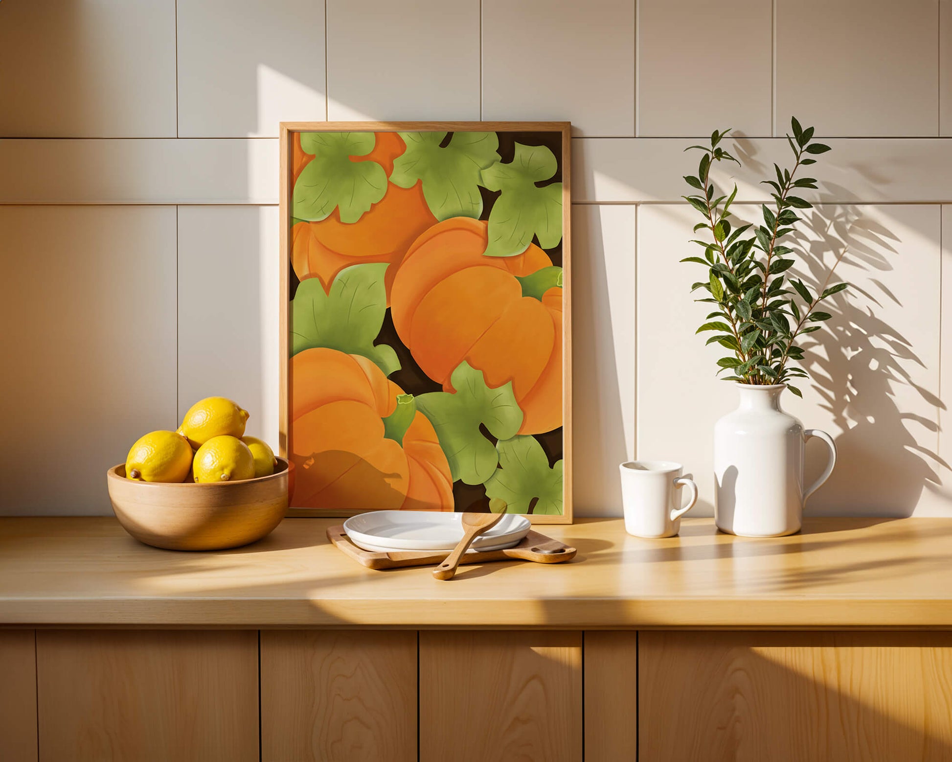 Colorful Pumpkin Pattern With Green Leaves