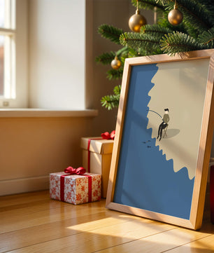 Minimalistic illustration of a person fishing by the sea